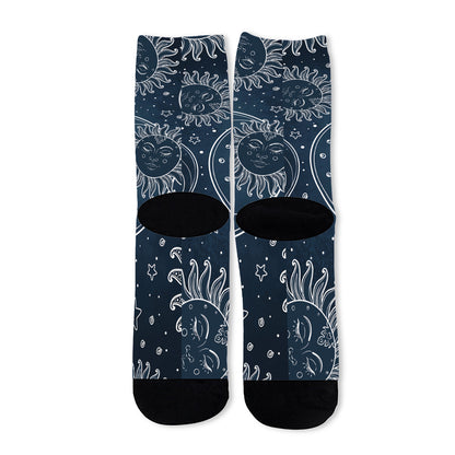 Vintage Sun And Moon Pattern Print Long Socks