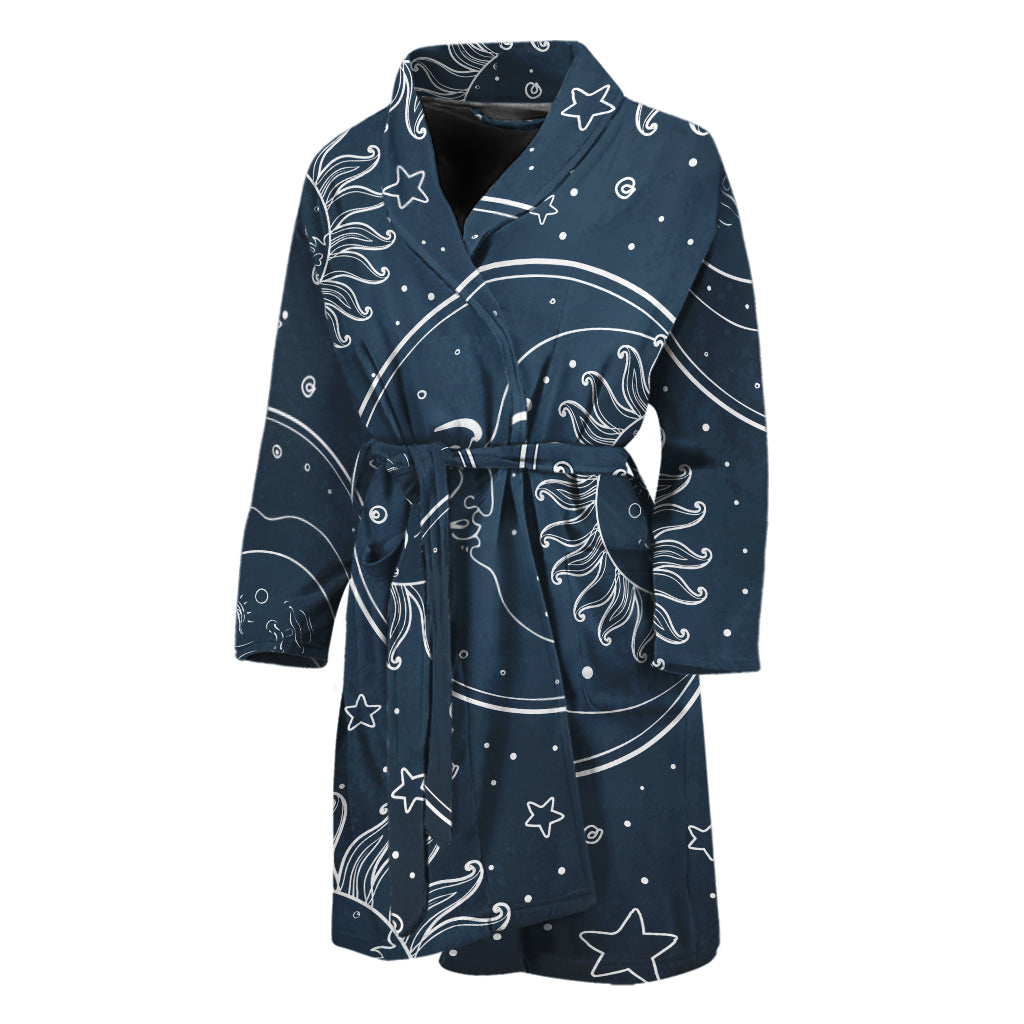 Vintage Sun And Moon Pattern Print Men's Bathrobe