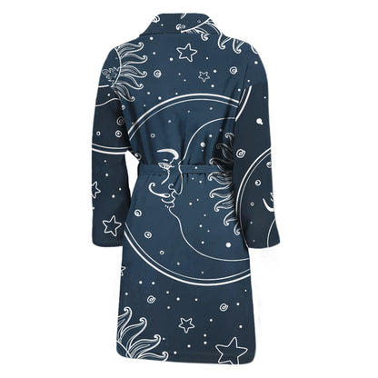 Vintage Sun And Moon Pattern Print Men's Bathrobe
