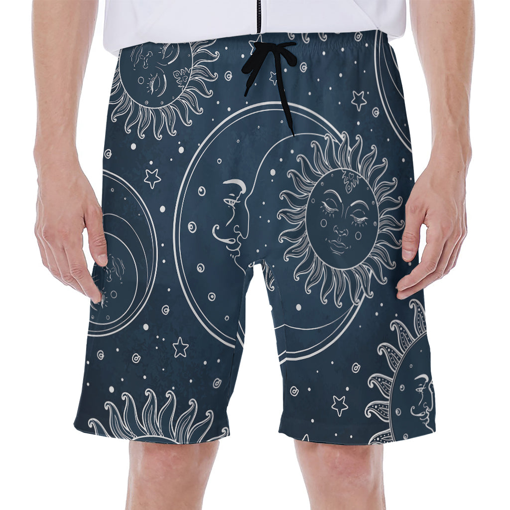 Vintage Sun And Moon Pattern Print Men's Beach Shorts
