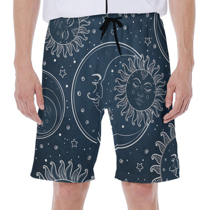 Vintage Sun And Moon Pattern Print Men's Beach Shorts