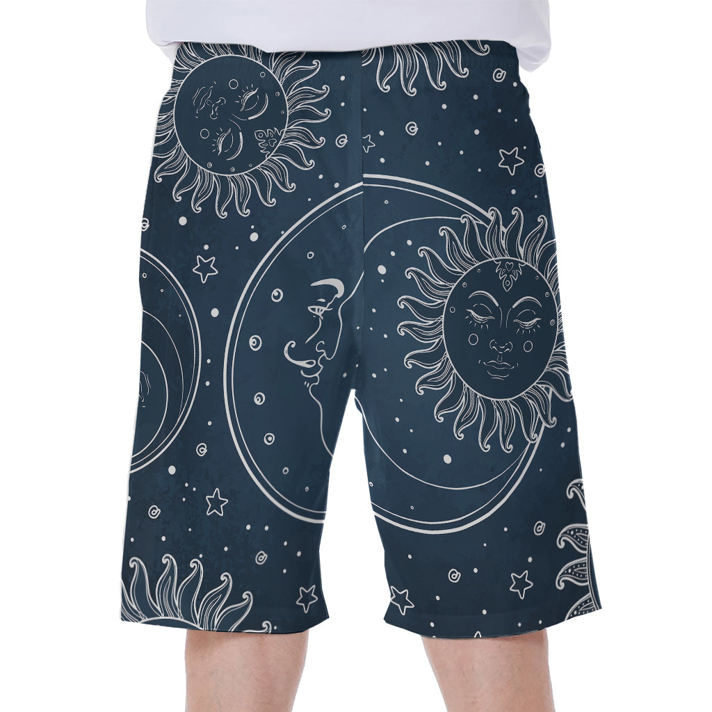Vintage Sun And Moon Pattern Print Men's Beach Shorts