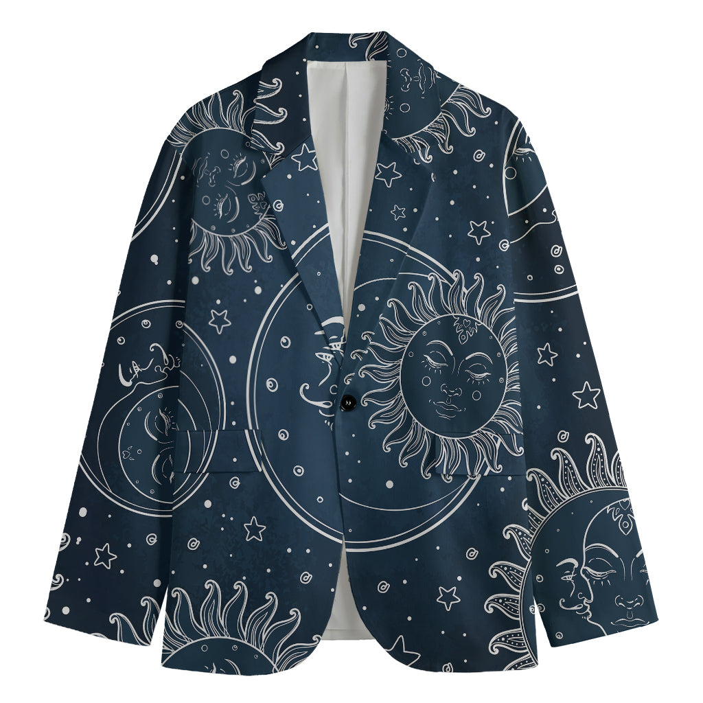 Vintage Sun And Moon Pattern Print Men's Blazer