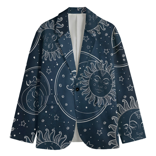 Vintage Sun And Moon Pattern Print Men's Blazer