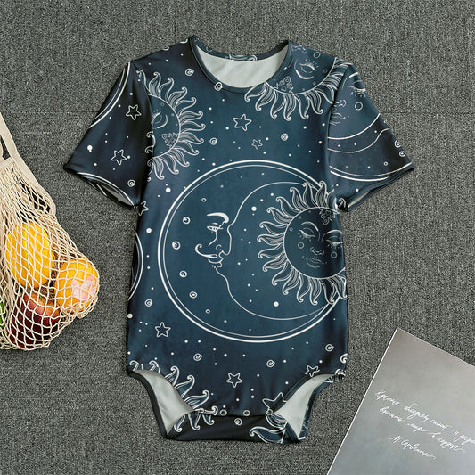 Vintage Sun And Moon Pattern Print Men's Bodysuit