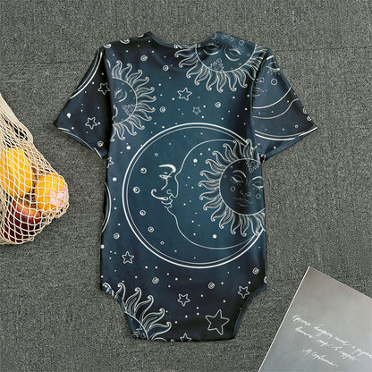 Vintage Sun And Moon Pattern Print Men's Bodysuit
