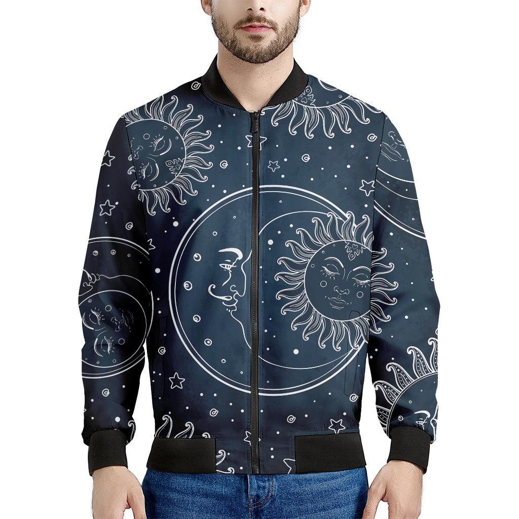 Vintage Sun And Moon Pattern Print Men's Bomber Jacket