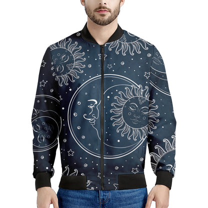 Vintage Sun And Moon Pattern Print Men's Bomber Jacket