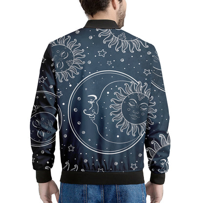 Vintage Sun And Moon Pattern Print Men's Bomber Jacket