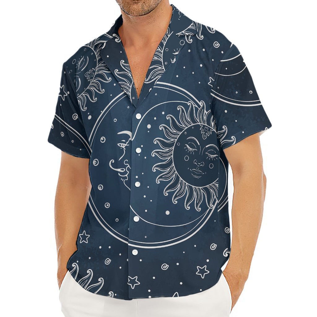 Vintage Sun And Moon Pattern Print Men's Deep V-Neck Shirt