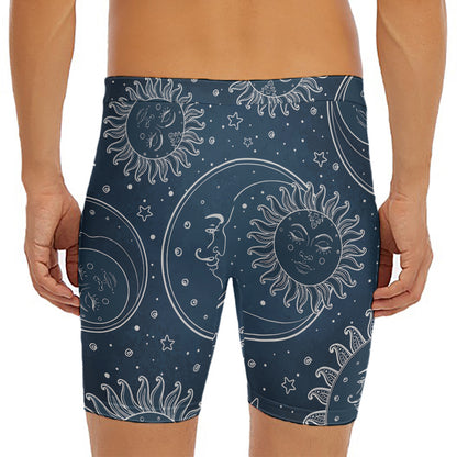 Vintage Sun And Moon Pattern Print Men's Long Boxer Briefs