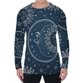 Vintage Sun And Moon Pattern Print Men's Long Sleeve T-Shirt