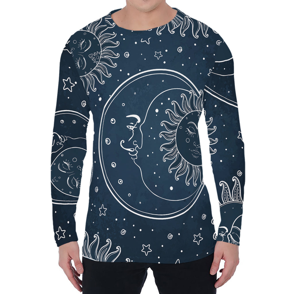 Vintage Sun And Moon Pattern Print Men's Long Sleeve T-Shirt