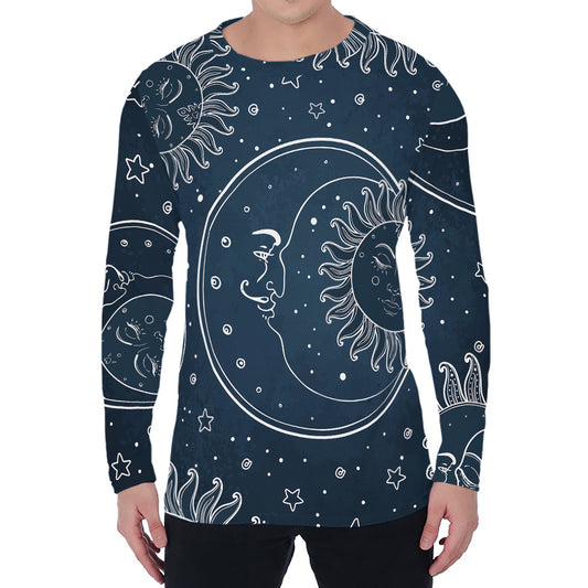 Vintage Sun And Moon Pattern Print Men's Long Sleeve T-Shirt