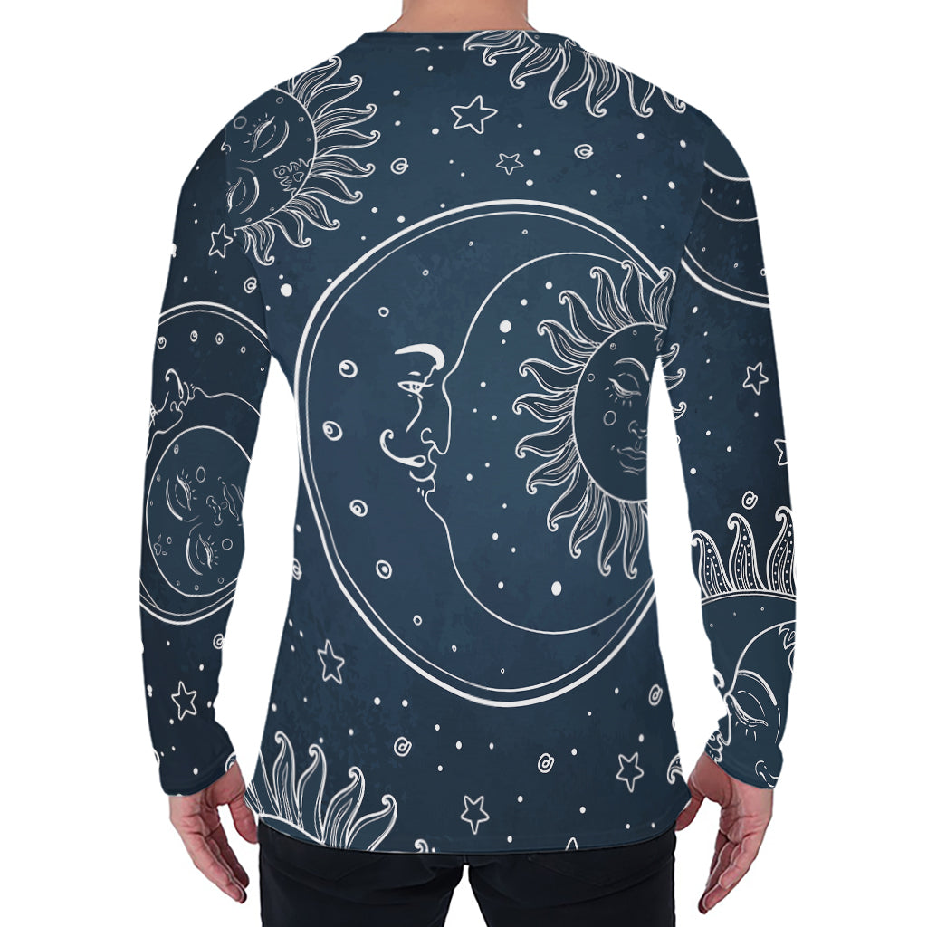 Vintage Sun And Moon Pattern Print Men's Long Sleeve T-Shirt