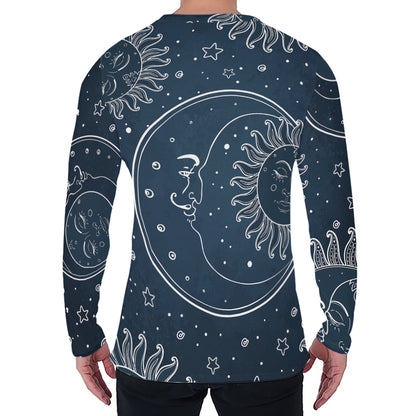 Vintage Sun And Moon Pattern Print Men's Long Sleeve T-Shirt