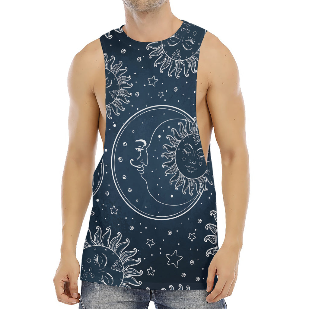 Vintage Sun And Moon Pattern Print Men's Muscle Tank Top