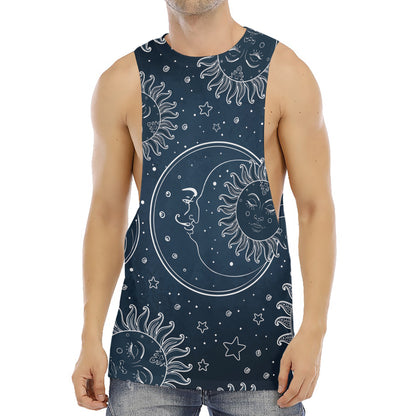 Vintage Sun And Moon Pattern Print Men's Muscle Tank Top