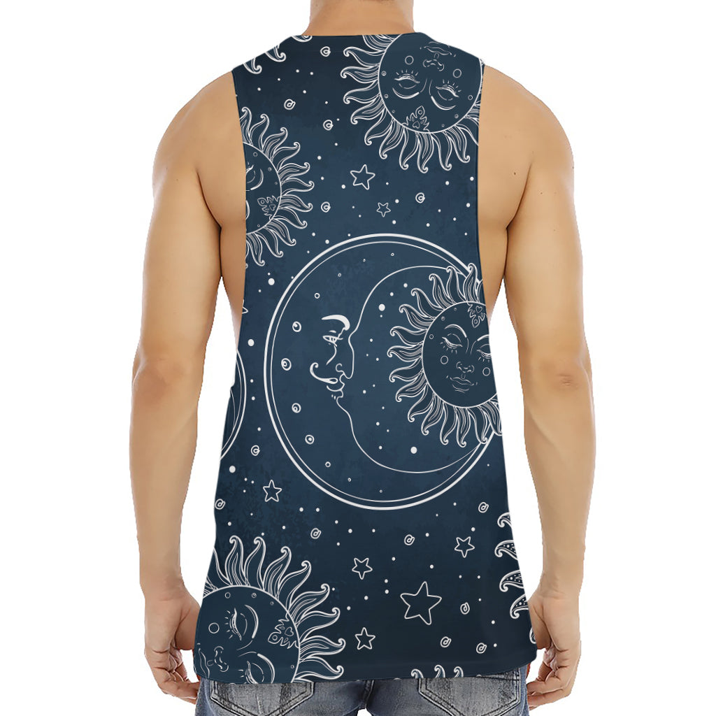 Vintage Sun And Moon Pattern Print Men's Muscle Tank Top