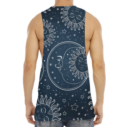 Vintage Sun And Moon Pattern Print Men's Muscle Tank Top