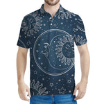 Vintage Sun And Moon Pattern Print Men's Polo Shirt