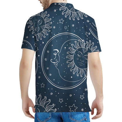 Vintage Sun And Moon Pattern Print Men's Polo Shirt