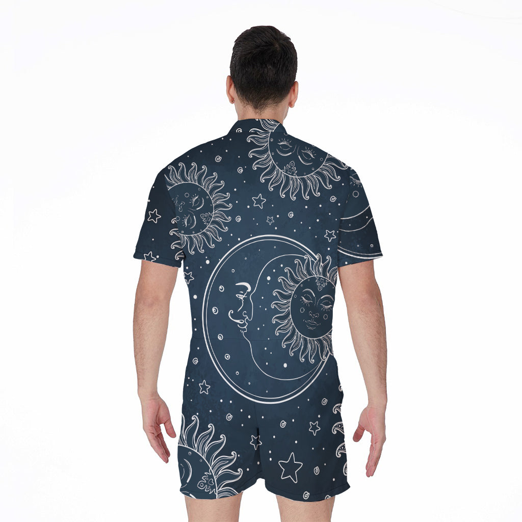 Vintage Sun And Moon Pattern Print Men's Rompers
