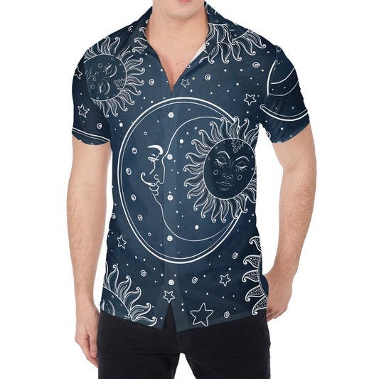 Vintage Sun And Moon Pattern Print Men's Shirt