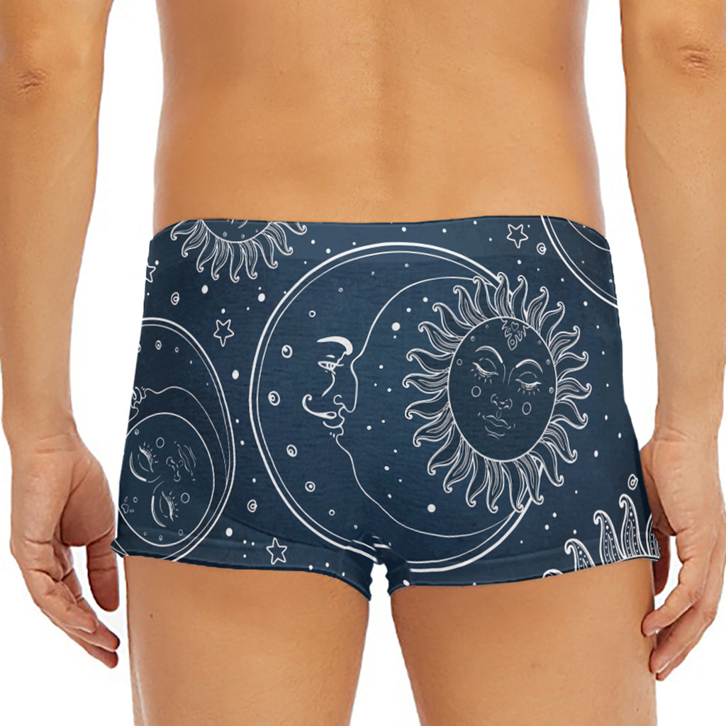 Vintage Sun And Moon Pattern Print Men's Short Boxer Briefs