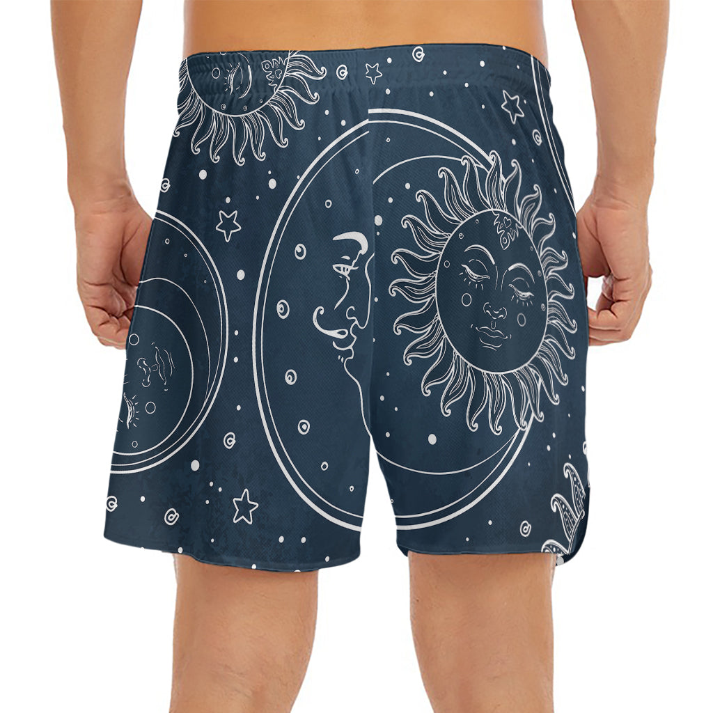 Vintage Sun And Moon Pattern Print Men's Split Running Shorts