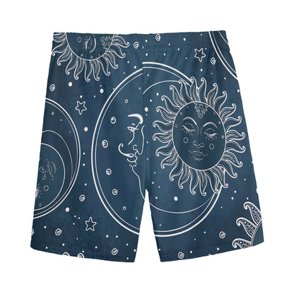 Vintage Sun And Moon Pattern Print Men's Sports Shorts
