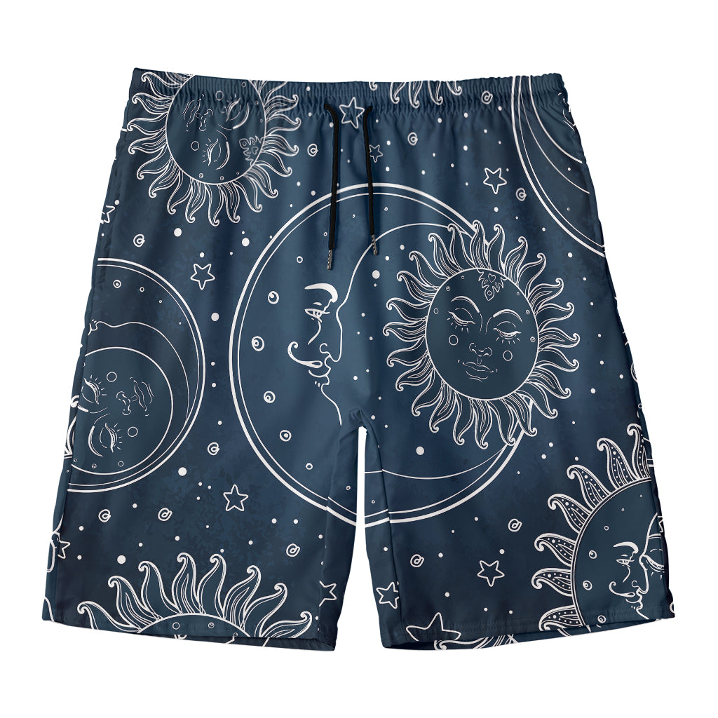 Vintage Sun And Moon Pattern Print Men's Swim Trunks