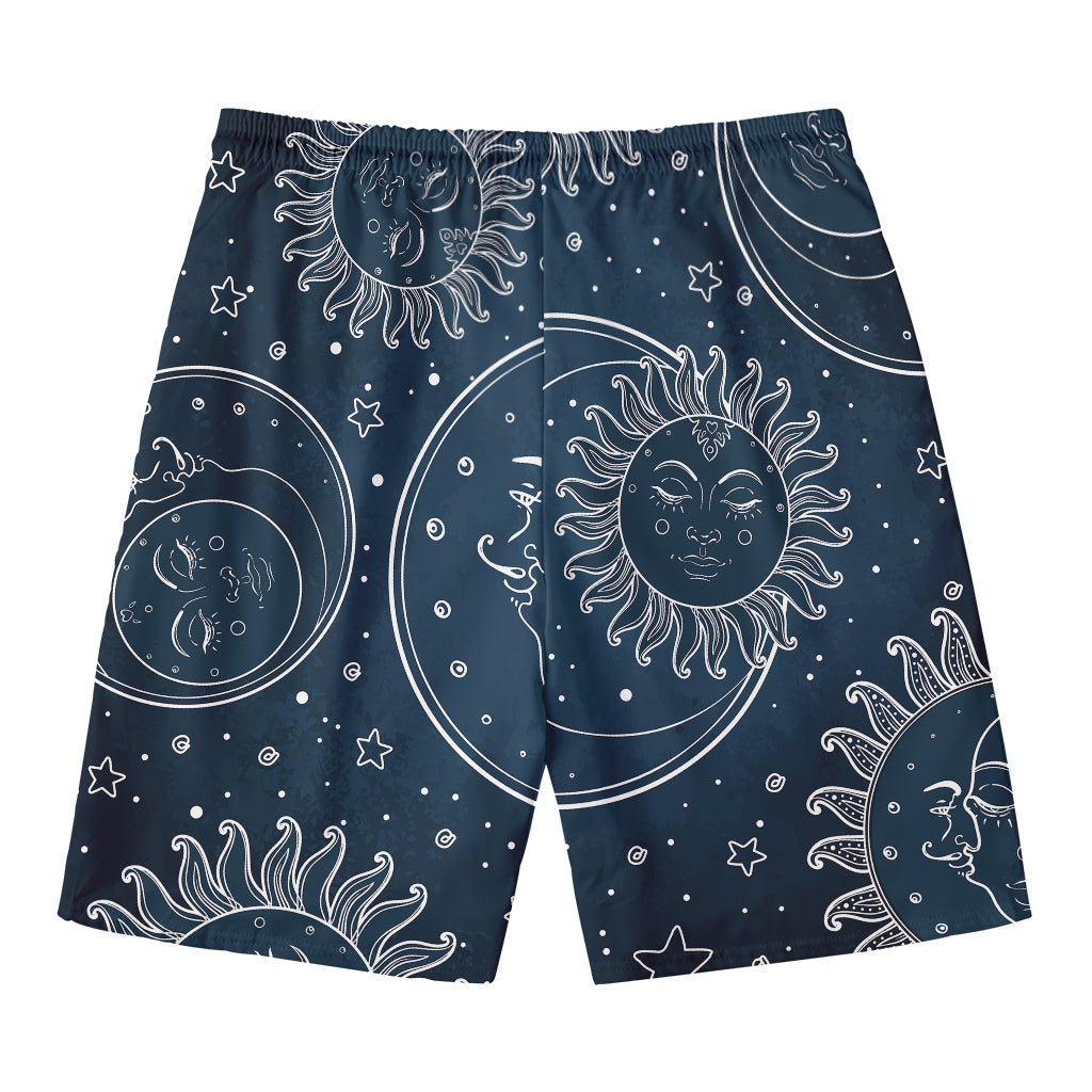 Vintage Sun And Moon Pattern Print Men's Swim Trunks
