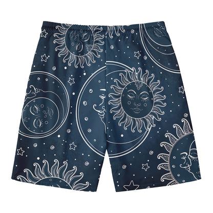 Vintage Sun And Moon Pattern Print Men's Swim Trunks
