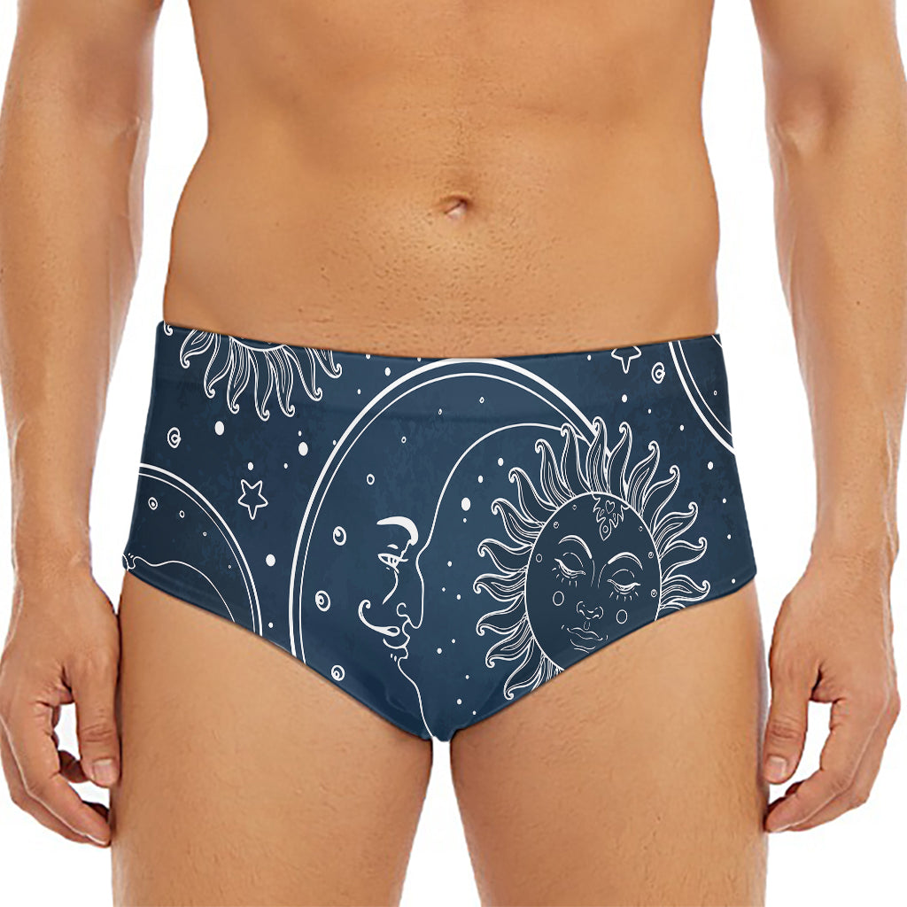 Vintage Sun And Moon Pattern Print Men's Triangle Swim Briefs