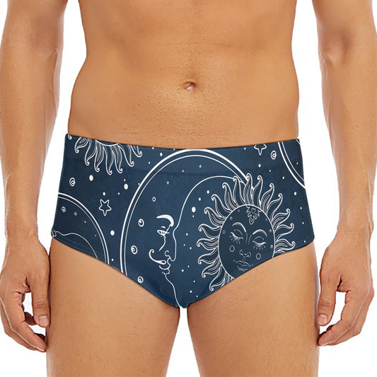 Vintage Sun And Moon Pattern Print Men's Triangle Swim Briefs
