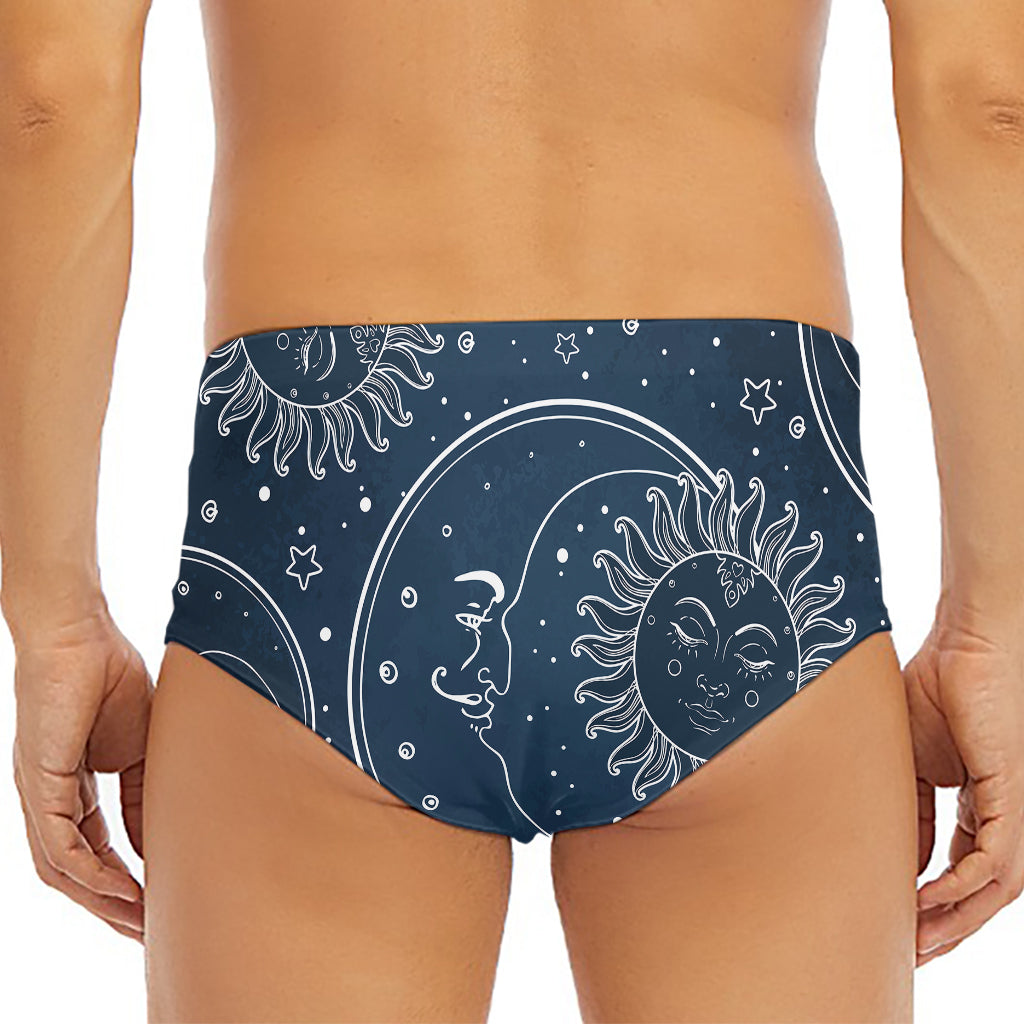 Vintage Sun And Moon Pattern Print Men's Triangle Swim Briefs