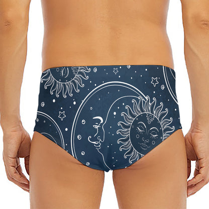 Vintage Sun And Moon Pattern Print Men's Triangle Swim Briefs