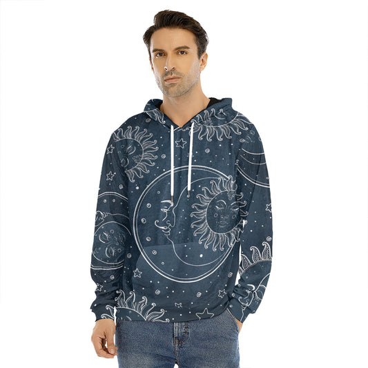 Vintage Sun And Moon Pattern Print Men's Velvet Pullover Hoodie