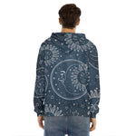 Vintage Sun And Moon Pattern Print Men's Velvet Pullover Hoodie