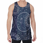 Vintage Sun And Moon Pattern Print Men's Velvet Tank Top