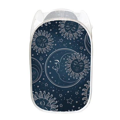 Vintage Sun And Moon Pattern Print Mesh Laundry Hamper