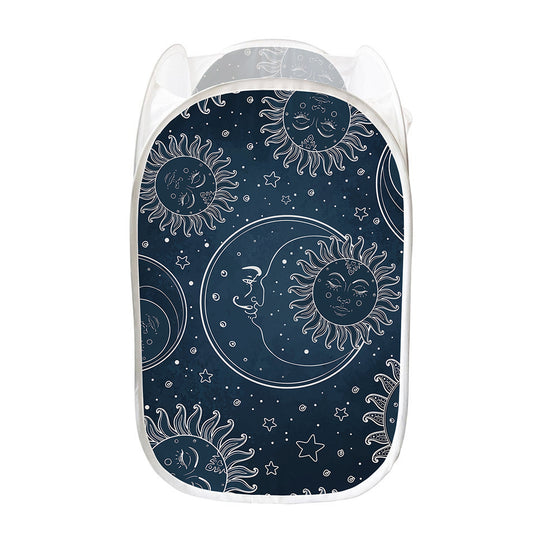 Vintage Sun And Moon Pattern Print Mesh Laundry Hamper