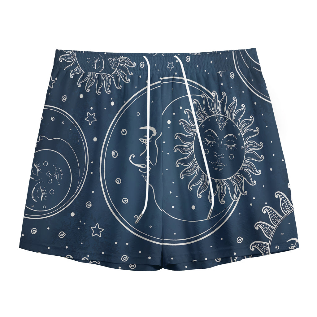 Vintage Sun And Moon Pattern Print Mesh Shorts