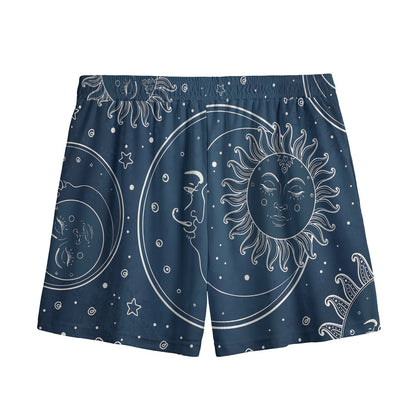Vintage Sun And Moon Pattern Print Mesh Shorts