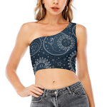 Vintage Sun And Moon Pattern Print One Shoulder Crop Top