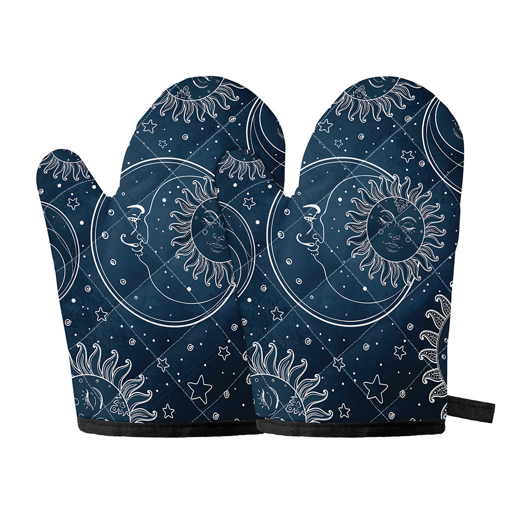 Vintage Sun And Moon Pattern Print Oven Mitts