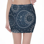 Vintage Sun And Moon Pattern Print Pencil Mini Skirt