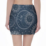 Vintage Sun And Moon Pattern Print Pencil Mini Skirt