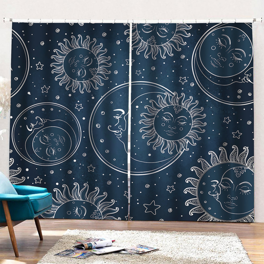 Vintage Sun And Moon Pattern Print Pencil Pleat Curtains